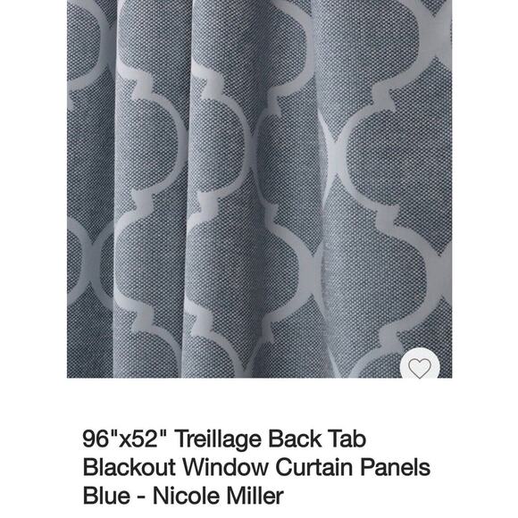 Nicole Miller Treillage Back Tab Blackout Window Curtain Panels Blue 52"x96" New - Picture 2 of 9